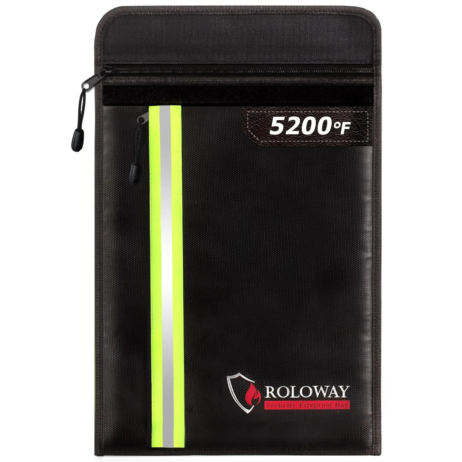 ROLOWAY Fireproof Document Bag 38cm x 28cm (15 x 11 inch) | Protects Documents from Fire and Water — 15.5 x 11.5 inch / 5200℉ Black Fireproof Bag