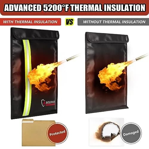 ROLOWAY Fireproof Document Bag (15.5 x 11.5 inch) with 2 Pockets and 5200°F Aluminum Foil Layer | Fireproof Safe for Valuables thumbnail 7