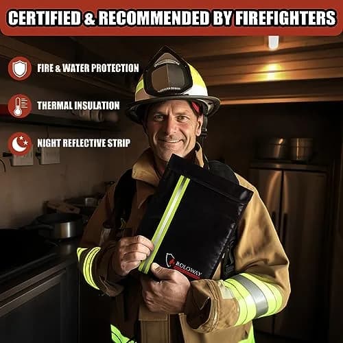 ROLOWAY Fireproof Document Bag (15.5 x 11.5 inch) with 2 Pockets and 5200°F Aluminum Foil Layer | Fireproof Safe for Valuables thumbnail 2