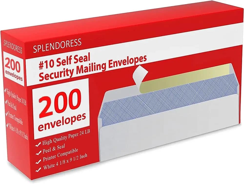 Splendoress Self Seal Envelopes #10 Size (4-1/8 x 9-1/2 Inches) | 100 Pack Business Mailing Security Peel and Seal — 200