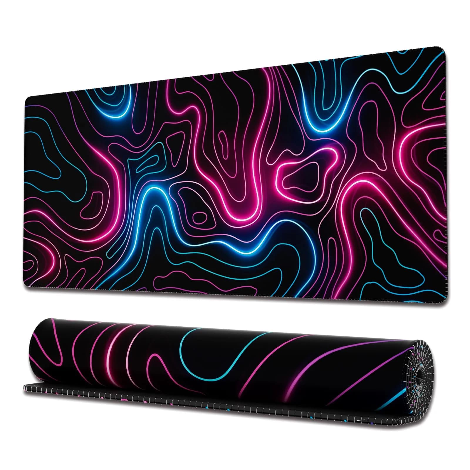Ovenbird Gaming Mouse Pad with Stitched Edges 31.5 x 11.8 in | Topographic Map Pink XL Desk Mat — Neon Topo