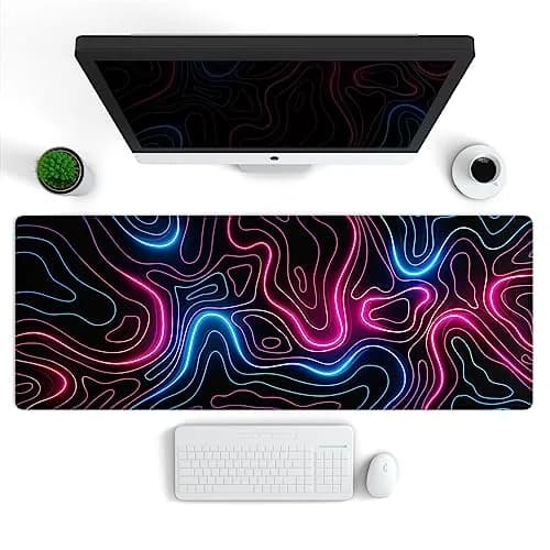Ovenbird Gaming Mouse Pad with Stitched Edges 31.5 x 11.8 in | Topographic Map Pink XL Desk Mat thumbnail 2
