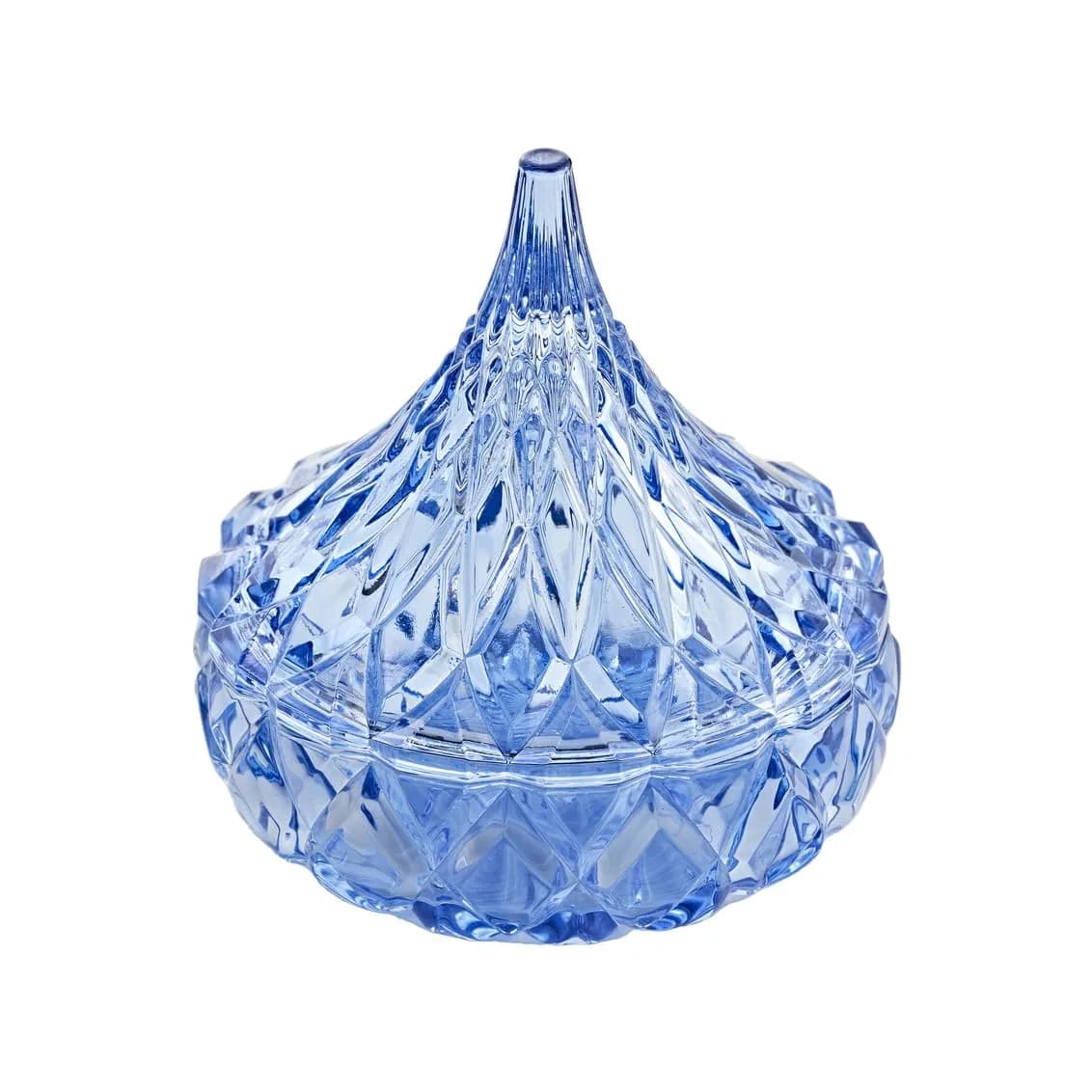 Godinger Hershey Kiss Shaped Crystal Candy Dish with Lid | 5L (1.69 Gallon) Capacity — Blue