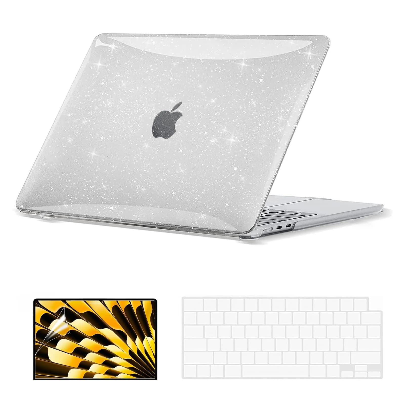 EooCoo Sparkly Clear Hard Case for MacBook Air 15 inch (M2-M5 Chip) | Snap-On Protective Shell with Keyboard Cover & Screen Protector