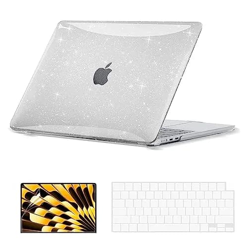EooCoo Sparkly Clear Hard Case for MacBook Air 15 inch (M2-M5 Chip) | Snap-On Protective Shell with Keyboard Cover & Screen Protector thumbnail 1