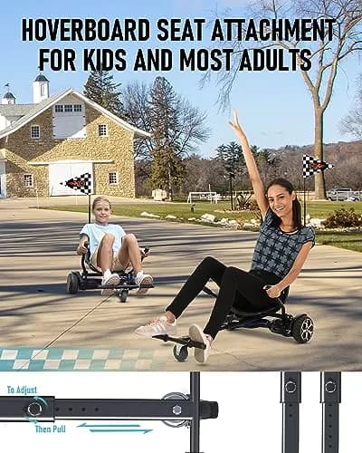 Gyroor K1 Hoverboard Go Kart Seat Attachment for 6.5"-10" Boards | Adjustable Frame, 360° Drift Control, Heavy-Duty Steel Frame, All-Terrain Rubber Wheel, For Kids & Adults thumbnail 4