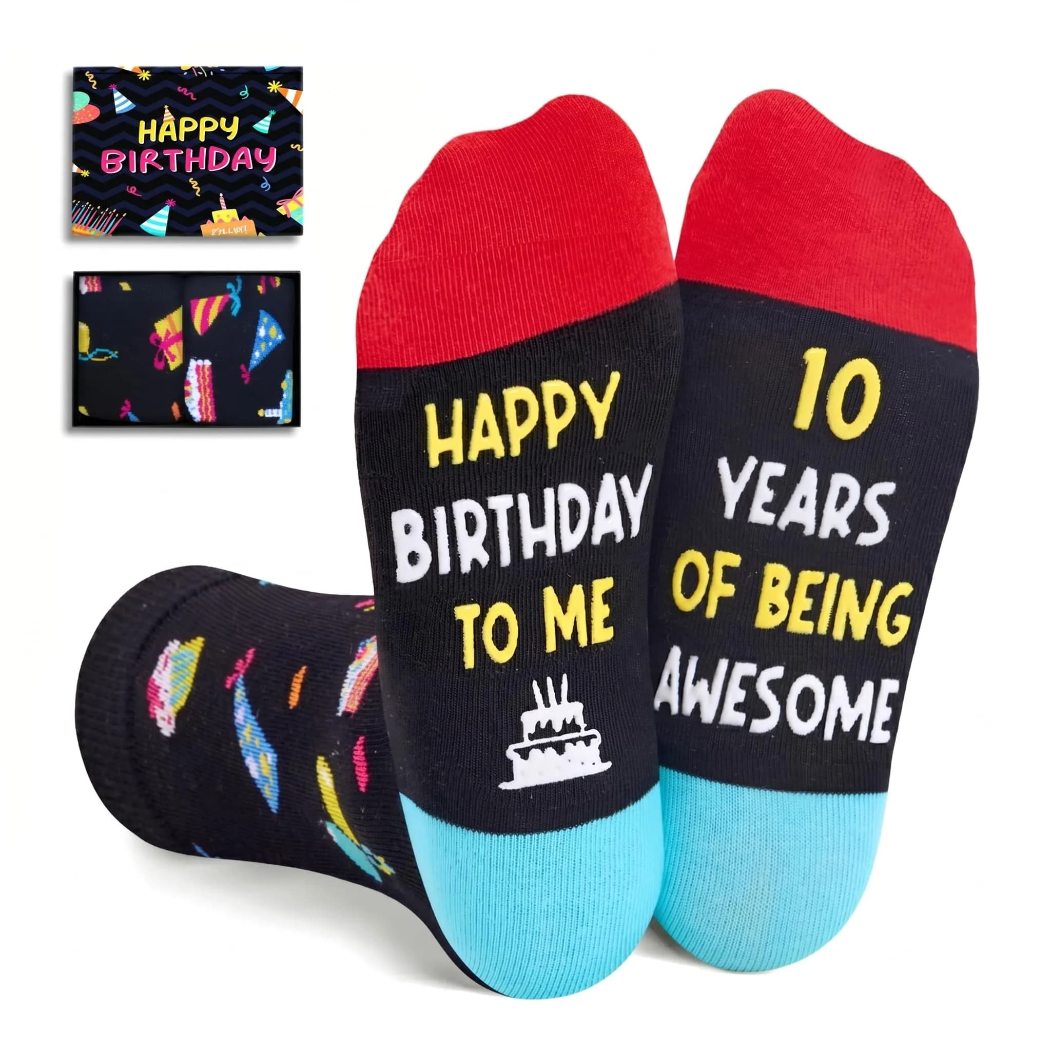 Zmart 11th Birthday Socks Gift Box - Celebration for 11 Year Old Boys & Girls, Birthday Party Favors, Christmas Stocking Stuffer Present — 10 Years of Being Awesome Black