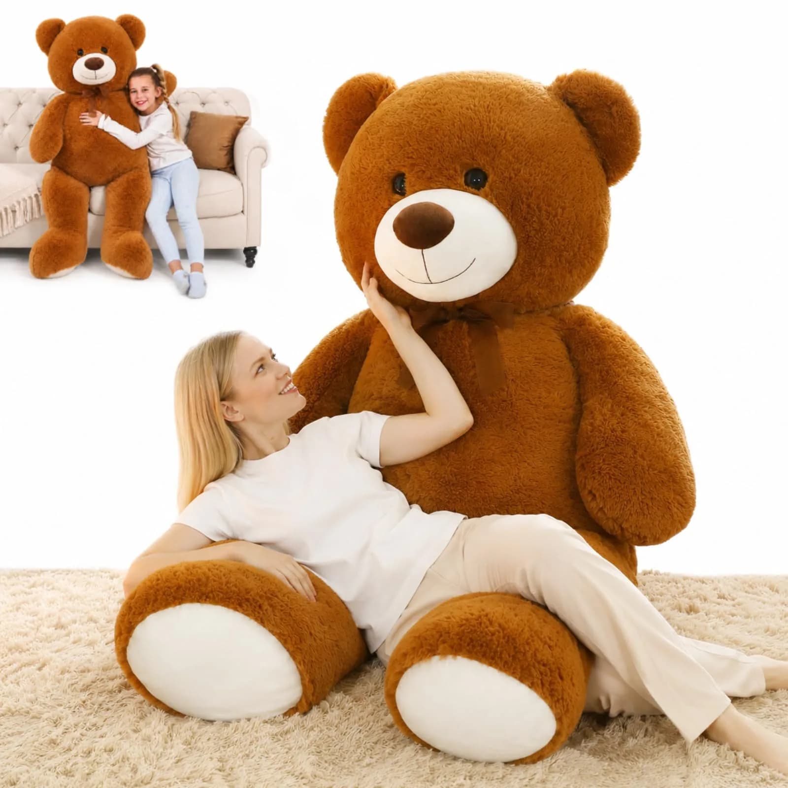 MorisMos Giant Teddy Bear Stuffed Animal 4 Ft,51'' Big Brown Teddy Bear for Girlfriend Boyfriend Wife Mom Fiancée Valentine's Gift — Brown