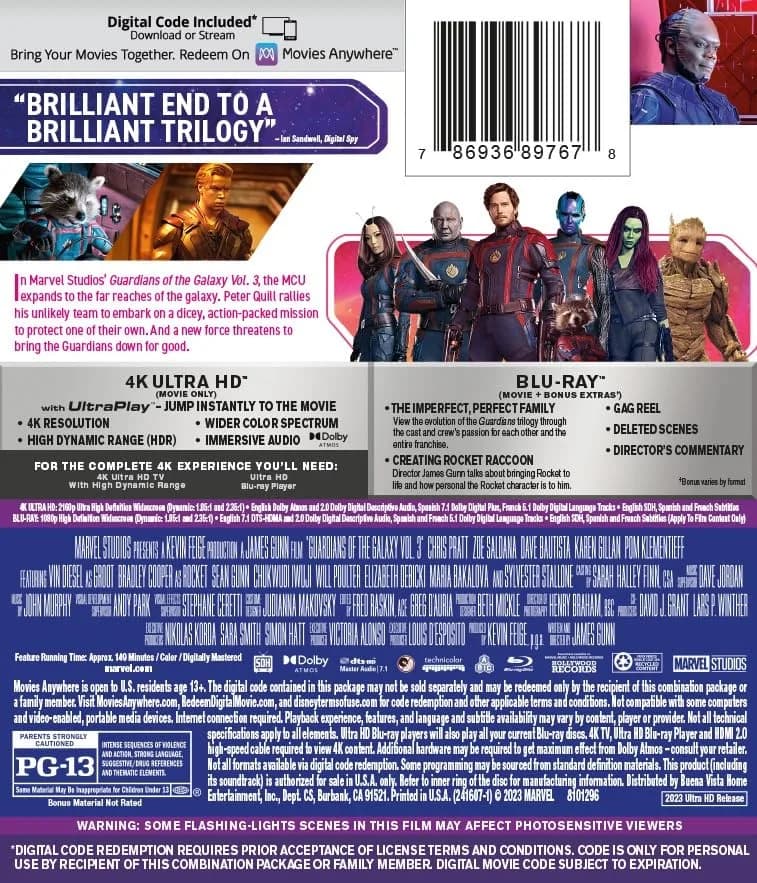 Disney Guardians of the Galaxy Vol. 3 [4K UHD] | Action/Adventure Movie with Digital Copy (120 min) thumbnail 3