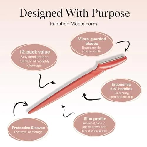 Kitsch Dermaplane Razor for Women Face – Coral, 12 Count | Gentle Exfoliation & Facial Hair Removal thumbnail 4