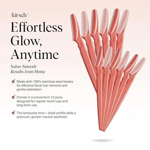 Kitsch Dermaplane Razor for Women Face – Coral, 12 Count | Gentle Exfoliation & Facial Hair Removal thumbnail 2