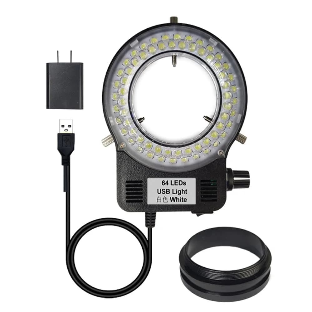 Gringoo 64 LED Ring Light Illuminator for Stereo Microscopes, 48mm Adapter Ring | Bright, Shadow-Free Illumination for Lab and Photography