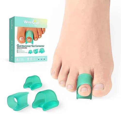 Welnove Hammertoe Corrector 6 Pack Toe Splints - Soft Gel Toe Straighteners for Bent, Curled, Crooked, Claw, Hammer Toes - 3 Different Sizes (Green) thumbnail 1