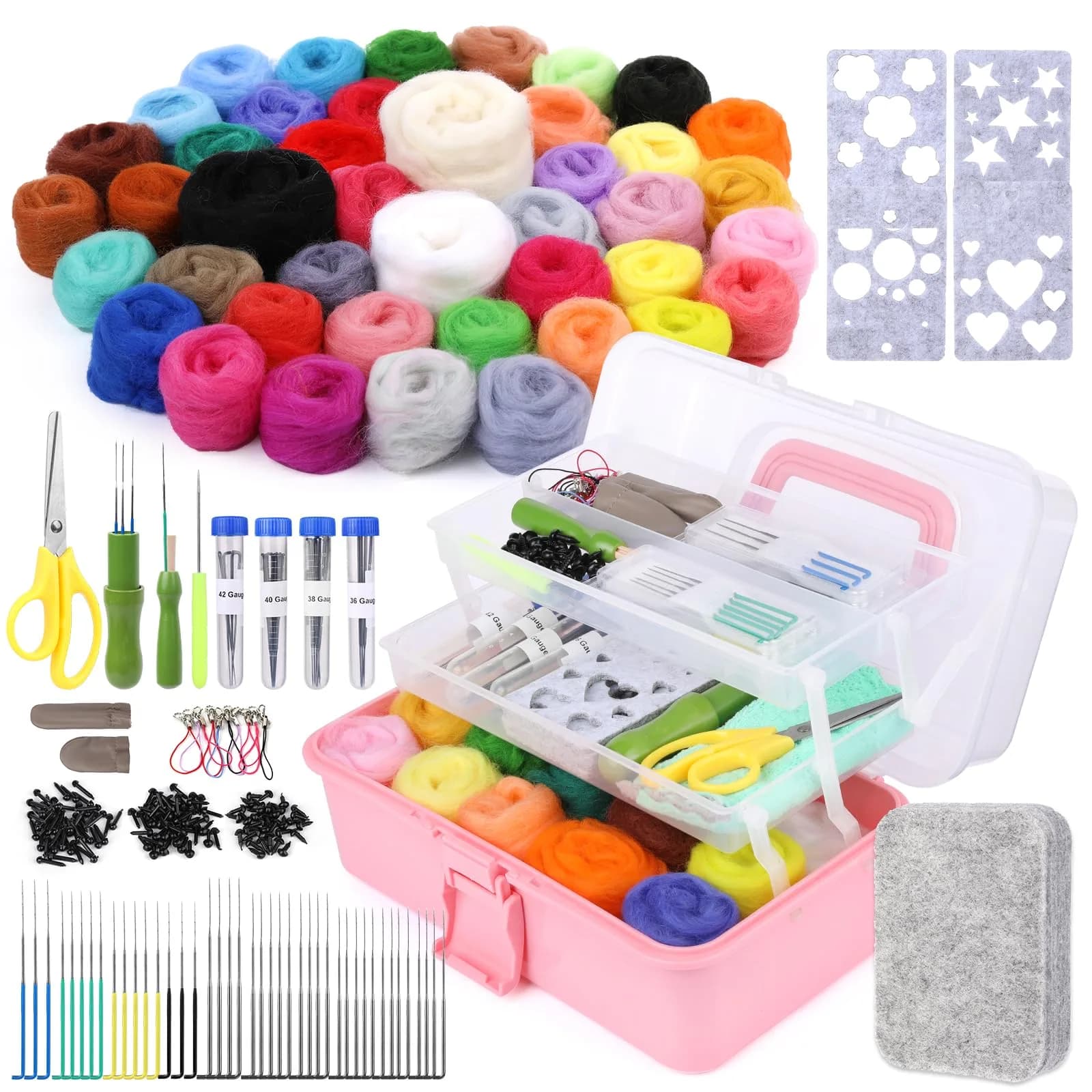 JUPEAN Needle Felting Kits for Beginners Adults | 37 Pcs Wool Roving & Tools for Art & Craft — Style D