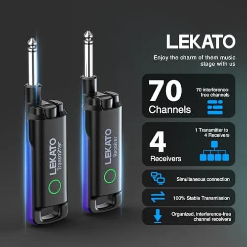LEKATO UHF Wireless Guitar System with 70 Channels & 4 Receivers | Blue thumbnail 3