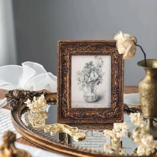SIKOO Vintage Ornate Picture Frame 2.5x3.5 Inch (6.35x8.89 cm) | Hand-Carved Resin with Glass Front thumbnail 3