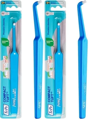 TePe Compact Tuft Toothbrush Single Tufted Brush End Orthodontic Toothbrush for Braces, Dental Implants, Denture Brush, Small Head, 2-Pack | Precision Cleaning for Hard-to-Reach Areas thumbnail 1