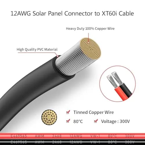 ELFCULB 12AWG 50FT Solar to XT60i Cable | Waterproof, Copper, Portable Power thumbnail 4