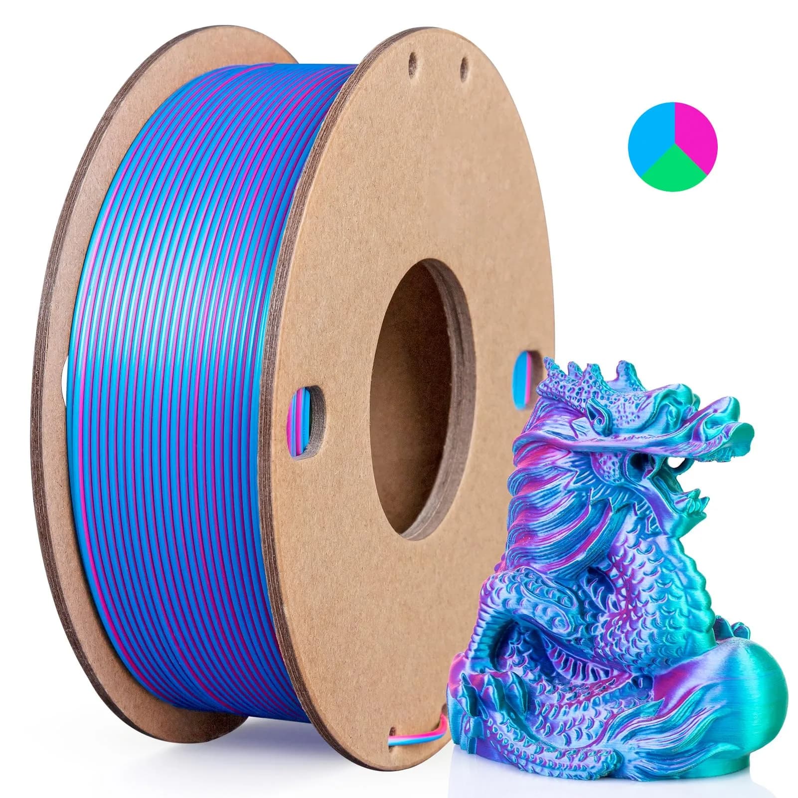 3Dgenius Silk Triple Color PLA Filament 1.75mm | Vibrant Multi-Color, Clog-Free, 250g Spool for Flawless 3D Prints - main product image