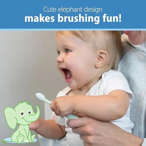 Dr. Brown's Infant-to-Toddler Toothbrush and Toothpaste Set, Mint Elephant | BPA-Free & Fluoride-Free Oral Care for Ages 0-3 thumbnail 8
