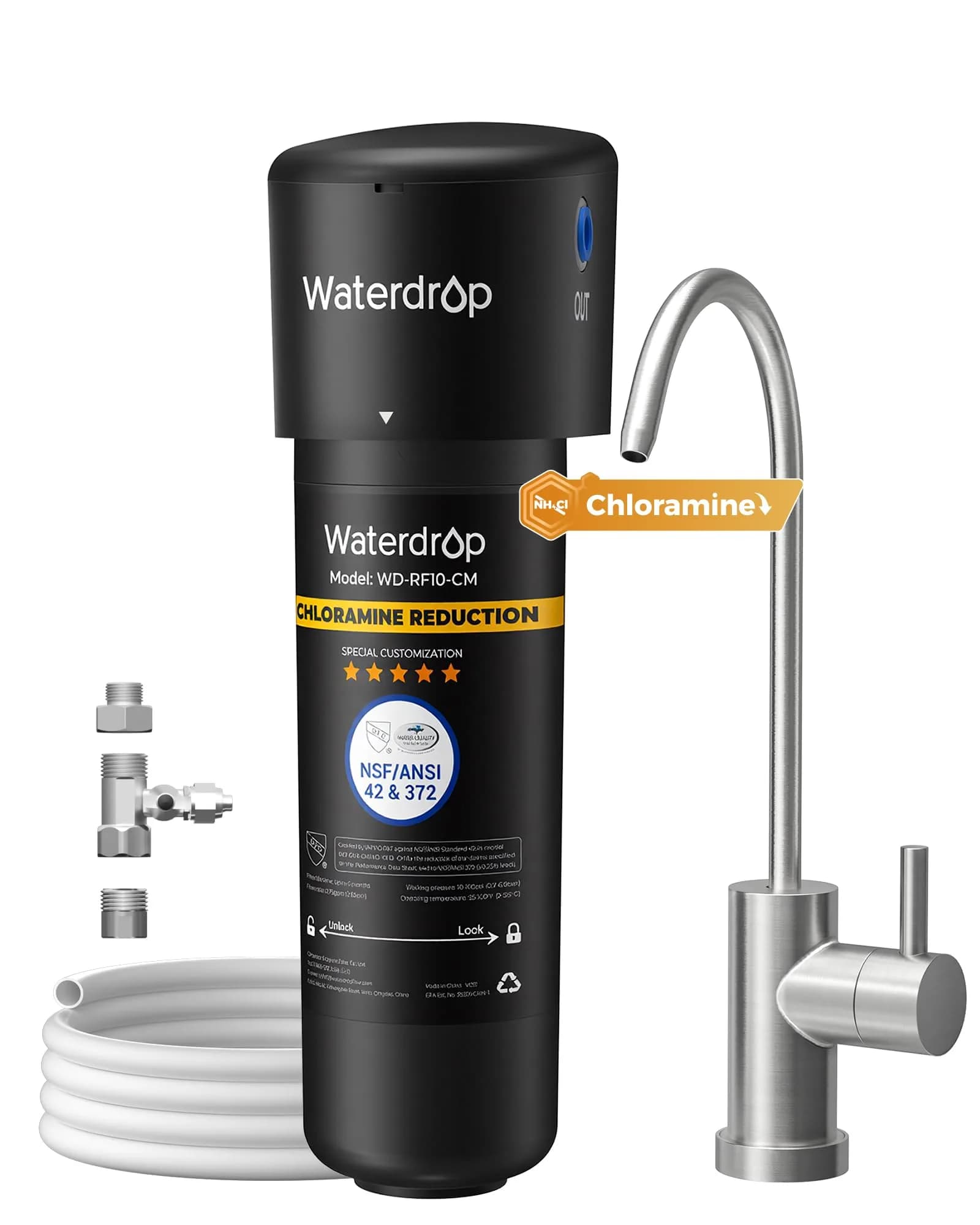 Waterdrop 10UB-CM Under Sink Water Filter System 950 Gallons (3596 Litres) | NSF/ANSI 42 Certified Chloramine Reduction