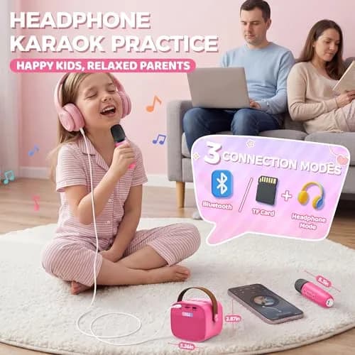 YLL Mini Karaoke Machine for Kids | Portable Bluetooth Karaoke with 2 Wireless Microphones, 5 Magic Voices, for Ages 3-12 thumbnail 5