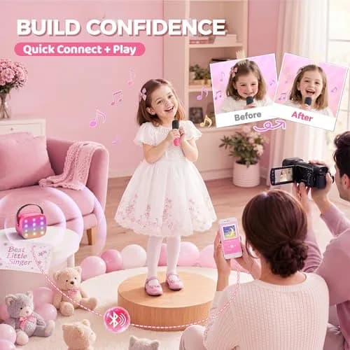 YLL Mini Karaoke Machine for Kids | Portable Bluetooth Karaoke with 2 Wireless Microphones, 5 Magic Voices, for Ages 3-12 thumbnail 6
