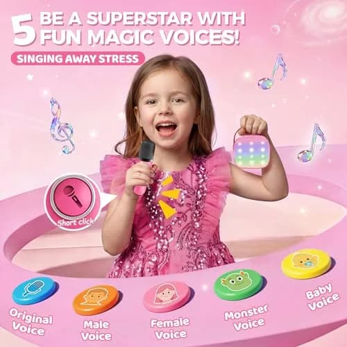 YLL Mini Karaoke Machine for Kids | Portable Bluetooth Karaoke with 2 Wireless Microphones, 5 Magic Voices, for Ages 3-12 thumbnail 4
