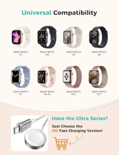 Amasuki Magnetic Fast Charging Cable for Apple Watch 1m (3.3ft) | Charges Series 1-11 & Ultra Models thumbnail 3