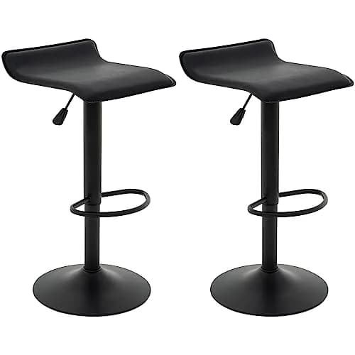 Vogue Furniture Direct PU Leather Adjustable Swivel Backless Bar Stools Set of 2 | Modern, 24-31.5 inch, Black thumbnail 1