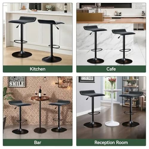Vogue Furniture Direct PU Leather Adjustable Swivel Backless Bar Stools Set of 2 | Modern, 24-31.5 inch, Black thumbnail 7