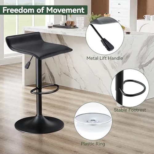 Vogue Furniture Direct PU Leather Adjustable Swivel Backless Bar Stools Set of 2 | Modern, 24-31.5 inch, Black thumbnail 8