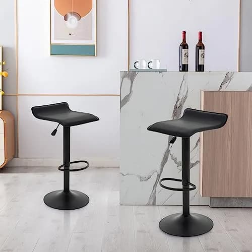 Vogue Furniture Direct PU Leather Adjustable Swivel Backless Bar Stools Set of 2 | Modern, 24-31.5 inch, Black thumbnail 2