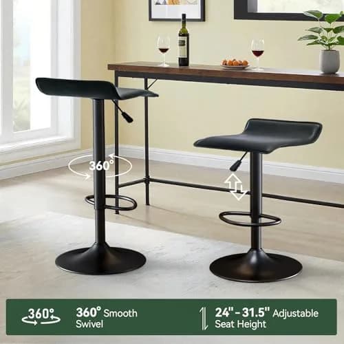 Vogue Furniture Direct PU Leather Adjustable Swivel Backless Bar Stools Set of 2 | Modern, 24-31.5 inch, Black thumbnail 3