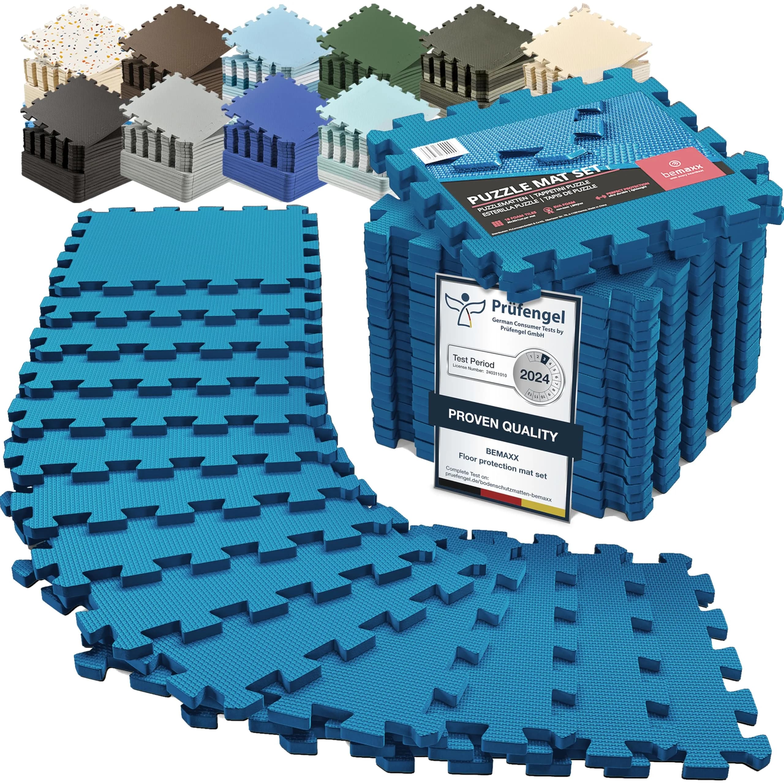 BeMaxx Interlocking EVA Foam Floor Tiles Workout Mat Set with Edge Pieces - 18 Tiles, 18 sq ft, Sky Blue | Protects Floors from Scratches, Noise & Sweat