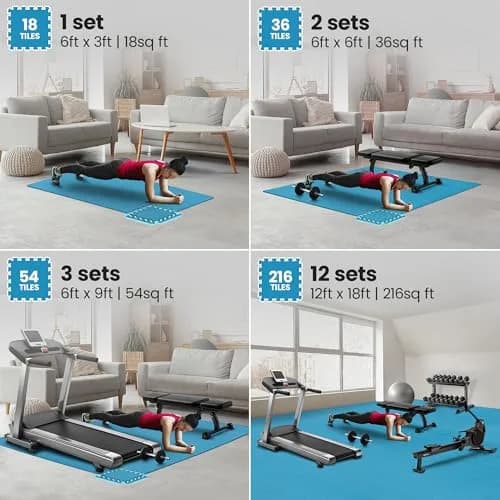 BeMaxx Interlocking EVA Foam Floor Tiles Workout Mat Set with Edge Pieces - 18 Tiles, 18 sq ft, Sky Blue | Protects Floors from Scratches, Noise & Sweat thumbnail 3