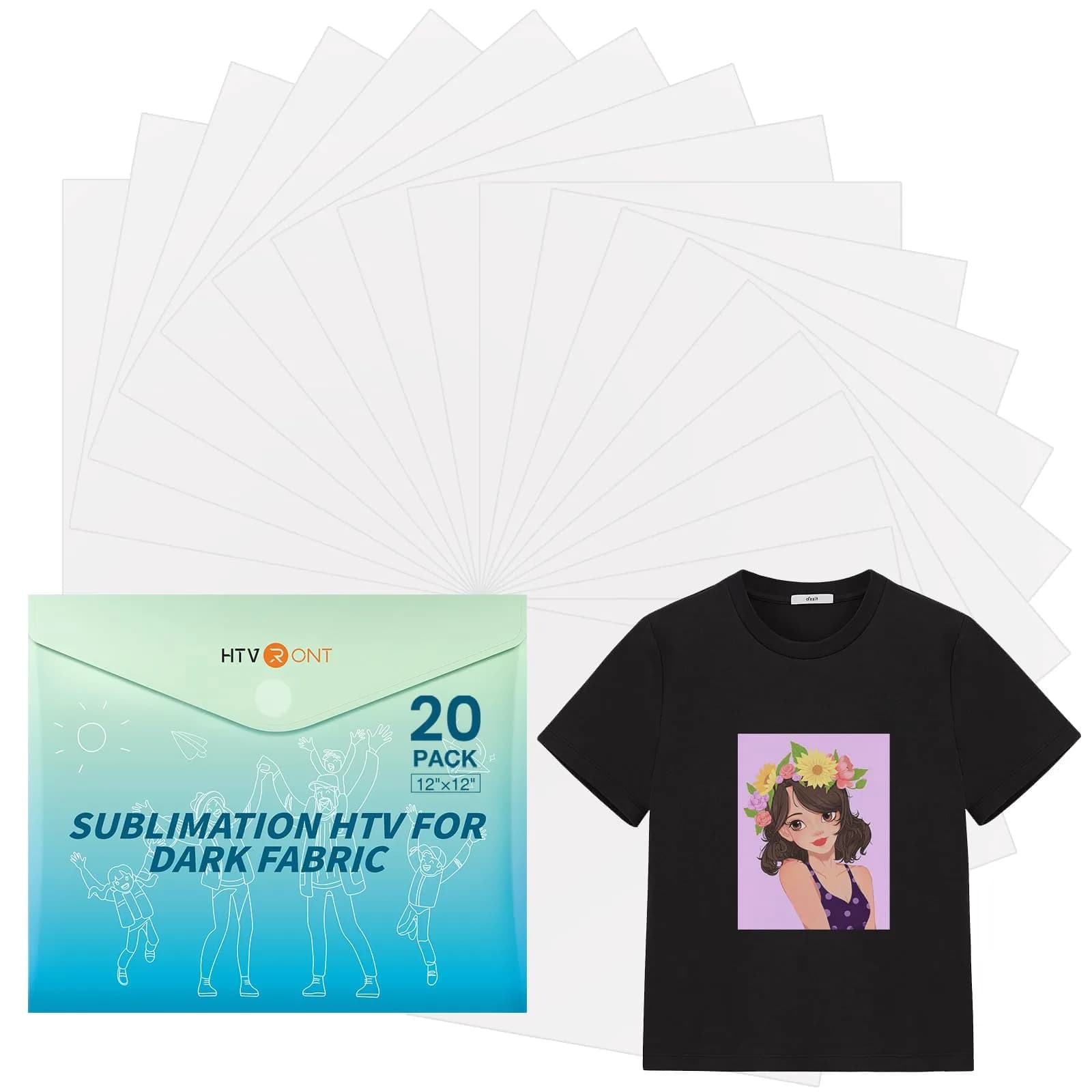 HTVRONT Sublimation HTV Sheets for Cotton Fabric 30.5x25.4cm (12x10'') 10 Pack | Vivid Colors for Dark & Light Cotton — 12x12in