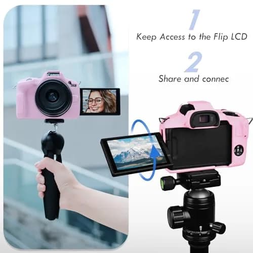 Rieibi Pink Silicone Camera Case for Canon EOS R50 | Lightweight Grip Cover Body Skin thumbnail 5