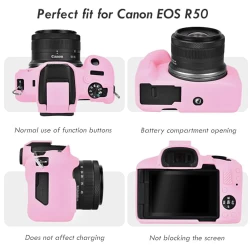Rieibi Pink Silicone Camera Case for Canon EOS R50 | Lightweight Grip Cover Body Skin thumbnail 3