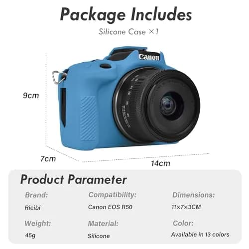 Rieibi EOS R50 Camera Case Blue | Soft Silicone Protective Grip for Canon EOS R50 Vlogging Camera thumbnail 2