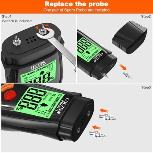 coczow Wood Moisture Meter 136mm x 54mm x 28mm | Accurate, Portable & Fast for Wood & Walls thumbnail 7