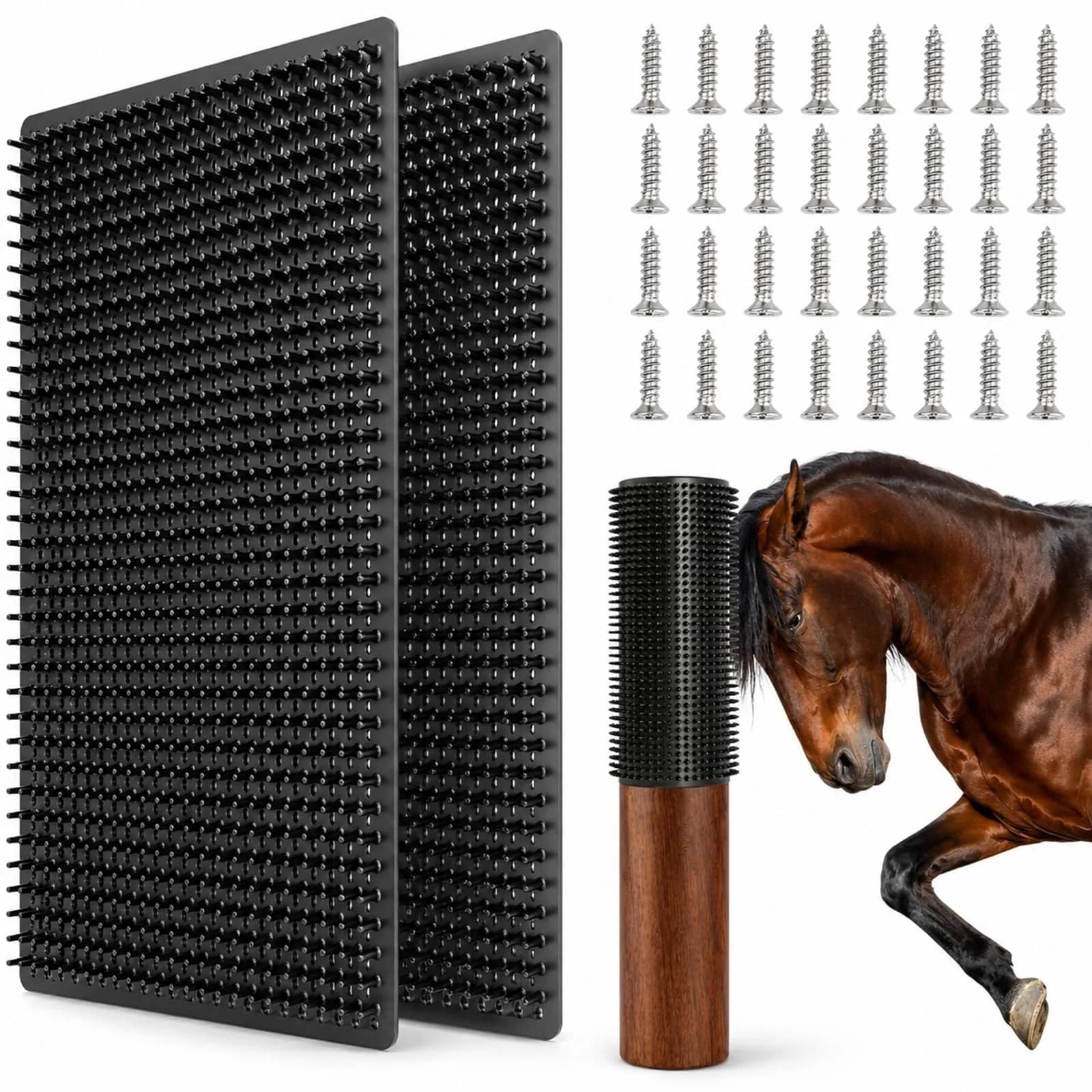GINDOOR Horse Scratching Post Pad 14.17" x 11.85" | Durable Soft Rubber for Horses & Livestock - main product image