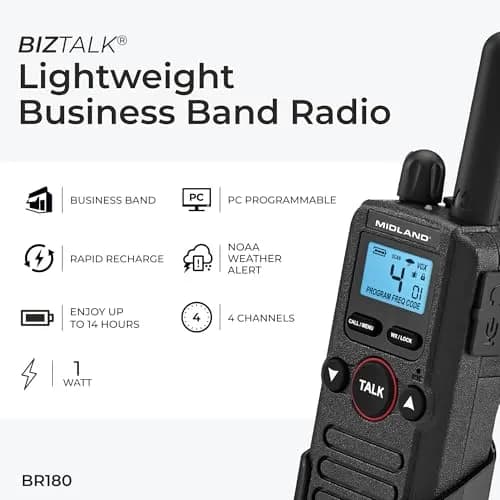 Midland BR180 BizTalk UHF Two-Way Radio 1W | 56 Channels, Black, 1 Pack thumbnail 3