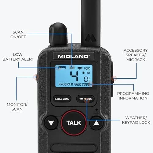 Midland BR180 BizTalk UHF Two-Way Radio 1W | 56 Channels, Black, 1 Pack thumbnail 4