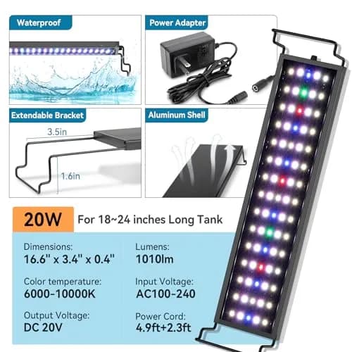 hygger Full Spectrum Aquarium LED Light 20W 55cm (21.6in) | 24/7 Day-Night Cycle, Timer, Dimmable, WRGB LEDs for 18-24 inch Tanks thumbnail 6