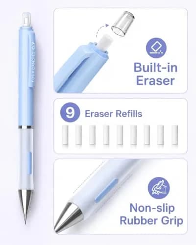Four Candies Pastel Mechanical Pencil Set with Case, 3 Sizes (0.5mm, 0.7mm, 0.9mm) | 360 Leads, 3 Erasers, 9 Refills thumbnail 5