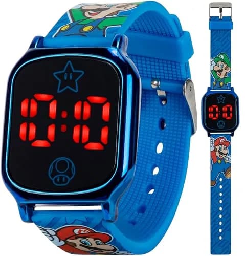 Accutime Super Mario Kids Digital Watch 20mm Blue Silicone Strap | Touch-Activated LED, Fun Mario & Luigi Design thumbnail 1