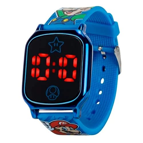 Accutime Super Mario Kids Digital Watch 20mm Blue Silicone Strap | Touch-Activated LED, Fun Mario & Luigi Design thumbnail 5