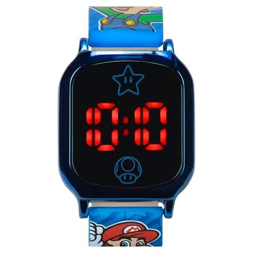 Accutime Super Mario Kids Digital Watch 20mm Blue Silicone Strap | Touch-Activated LED, Fun Mario & Luigi Design thumbnail 6