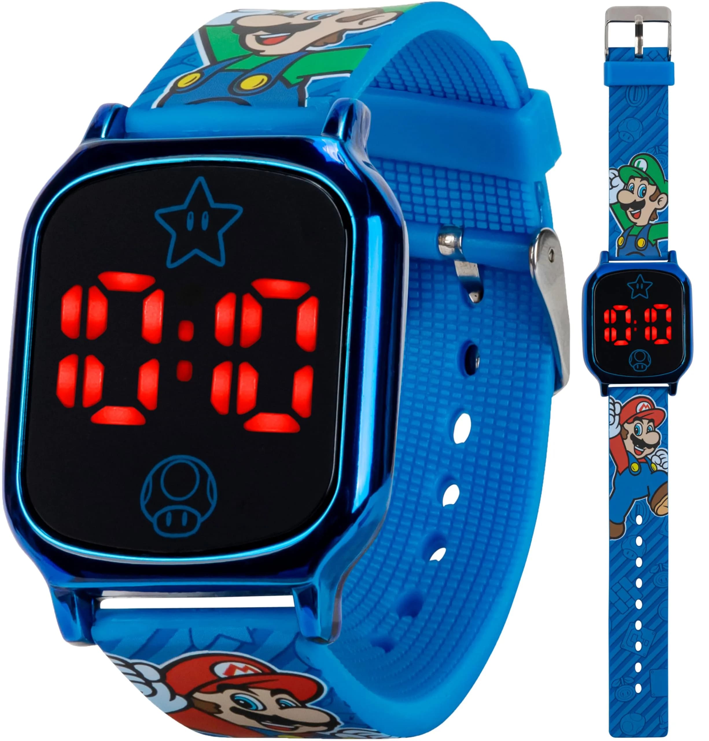 Accutime Super Mario Kids Digital Watch 20mm Blue Silicone Strap | Touch-Activated LED, Fun Mario & Luigi Design - main product image